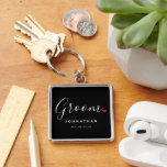 Stylish Groom Wedding Key Ring<br><div class="desc">The perfect gift for any groom,  the fun and modern design features stylish typography script font "Groom" wording with a cute little red love heart full stops. The design is easy to personalise with your name and established wedding date and will be the perfect keepsake from your special day.</div>