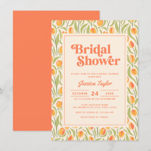 Stylish Groovy Retro 70s Floral Bridal Shower Invitation
