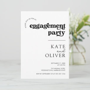 Stylish Groovy Retro Black White Engagement Party Invitation