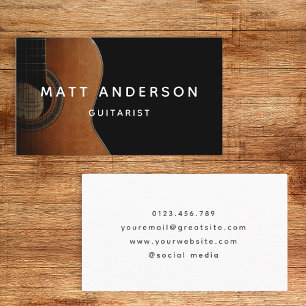 Stylish Guitar Musician Minimal Black and White Business Card