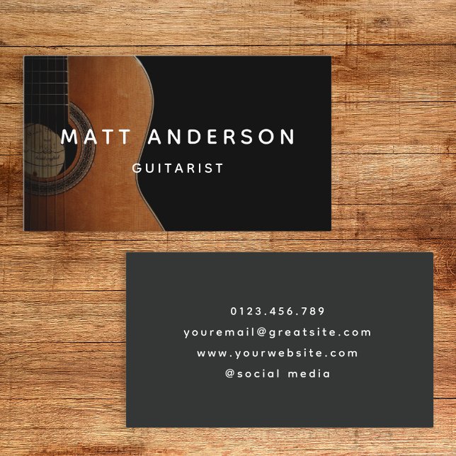 Stylish Guitar Musician Minimal Grey Business Card (Creator Uploaded)