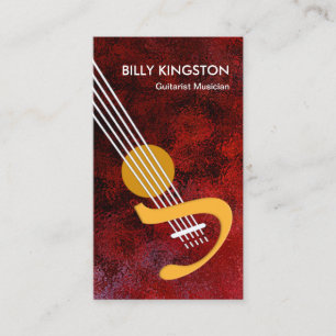 Stylish Guitar Ocean Ripple Red Grunge Guitarist Business Card