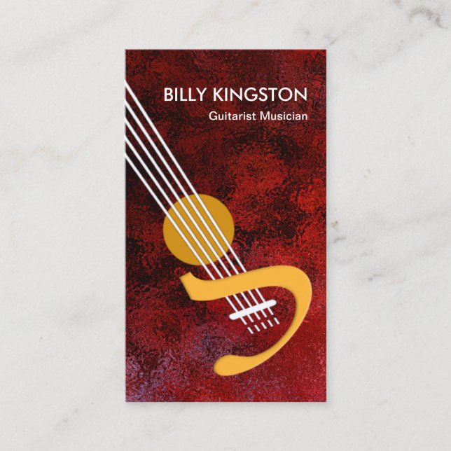 Stylish Guitar Ocean Ripple Red Grunge Guitarist Business Card (Front)