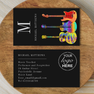 Stylish Guitar Teacher Custom Logo Business Card