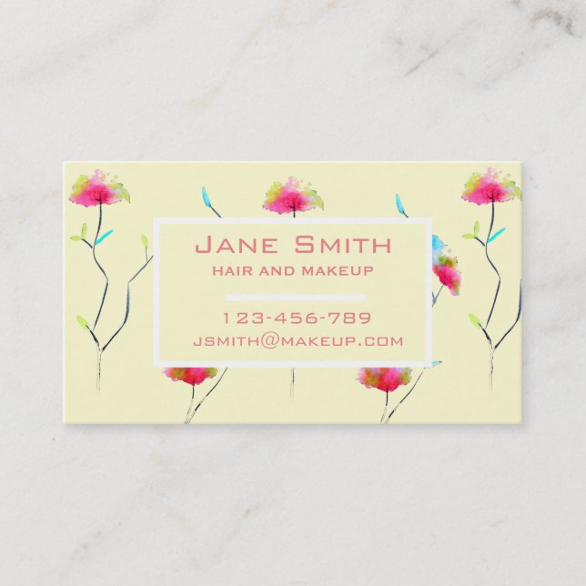 Stylish hair and make up business pink flowers business card (Front)