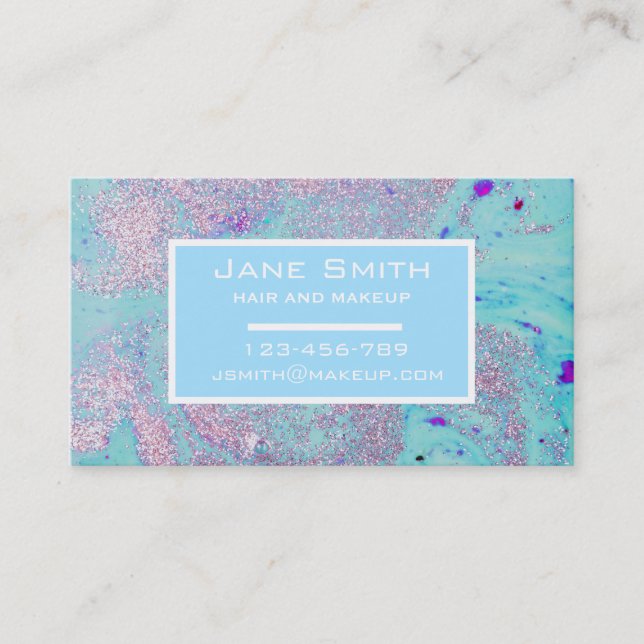 Stylish hair and make up pink and blue business business card (Front)