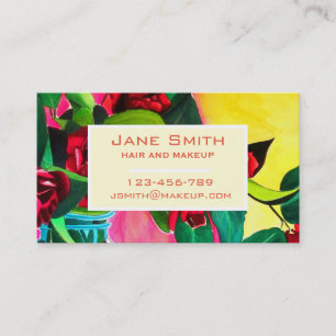 Stylish hair and makeup watercolor floral business card