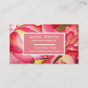 Stylish hair and makeup watercolor floral business card
