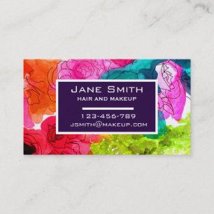 Stylish hair and makeup watercolor floral business card