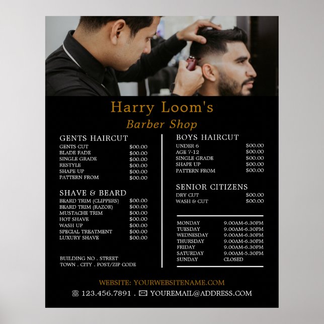 Stylish Hair Cut, Men's Barbers Price List Poster (Front)