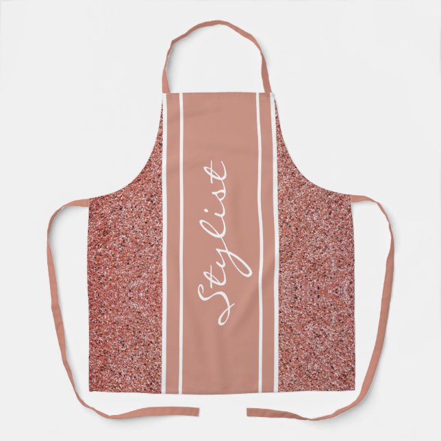 Stylish Hair Stylist Rose Gold Glitter Script Apron (Front)