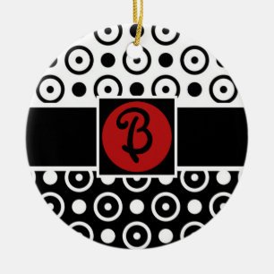 Stylish Half Black Half White polka dots monogram Ceramic Tree Decoration
