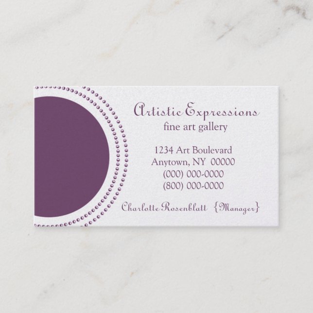 Stylish Half Circles Business Card, Purple Card (Front)