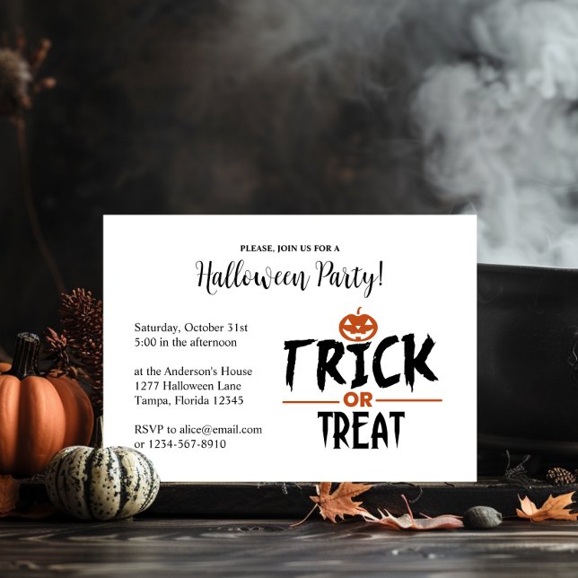 Stylish Halloween Party "Trick Or Treat" Print  Invitation (Stylish Halloween Party "Trick Or Treat" Print Invitation)