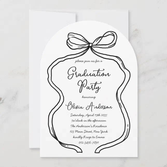 Bow For Graduation Script Stylish Hand Drawn Bow & Script Graduation Party Invitation | Zazzle