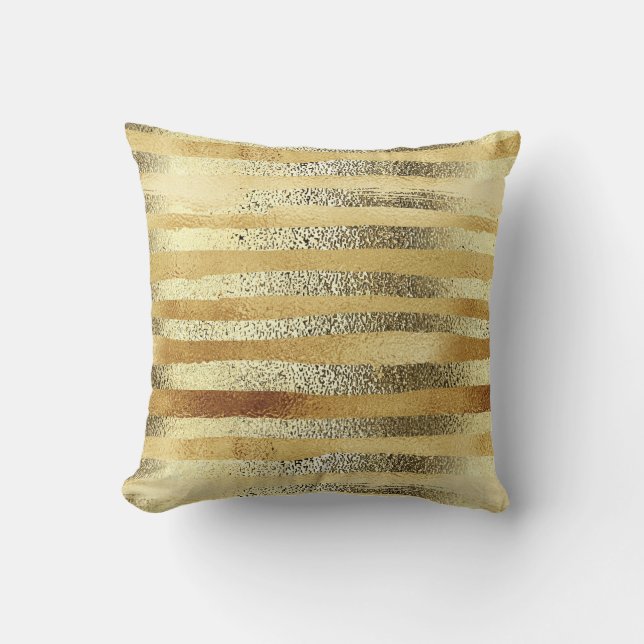 Stylish hand drawn gold striped personalised cushion (Front)