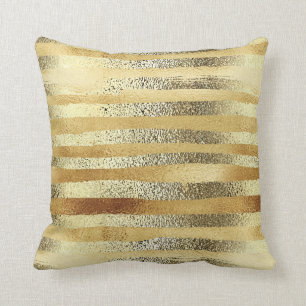 Stylish hand drawn gold striped personalised cushion