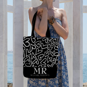 Stylish hand-drawn Hearts Pattern Personalised Tote Bag