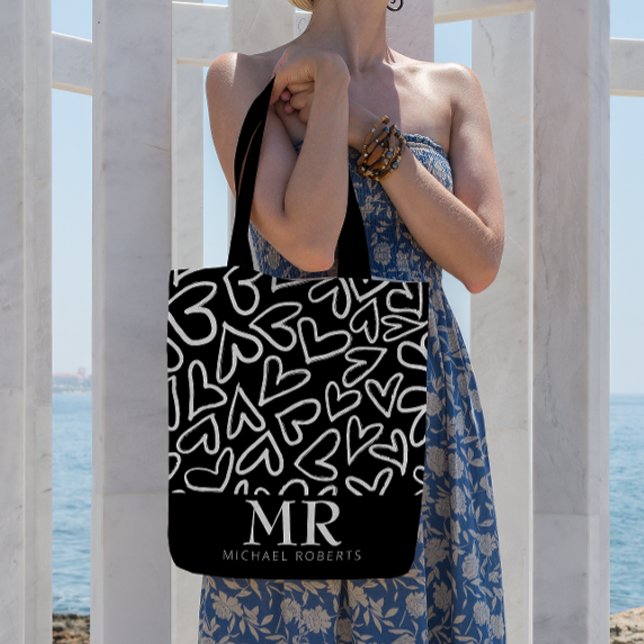 Stylish hand-drawn Hearts Pattern Personalised Tote Bag (Creator Uploaded)