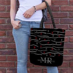 Stylish hand-drawn Hearts Pattern Personalised Tote Bag