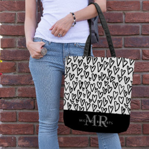 Stylish hand-drawn Hearts Pattern Personalised Tote Bag