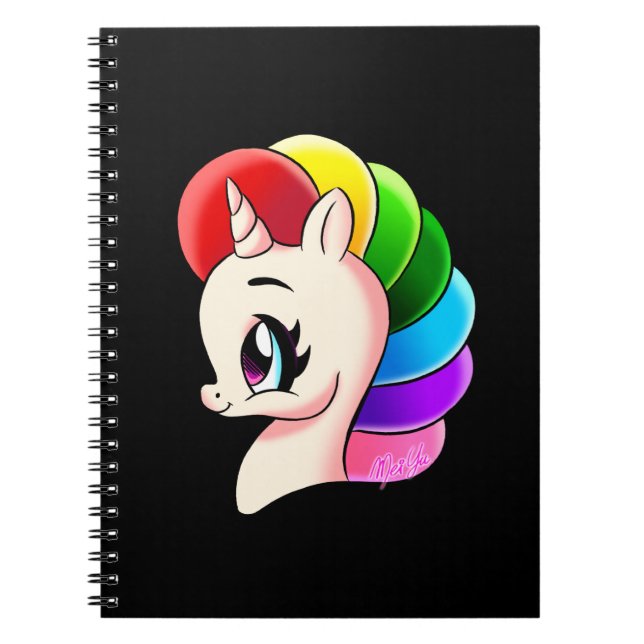 Stylish Hand Drawn Rainbow Unicorn School Notebook (Front)