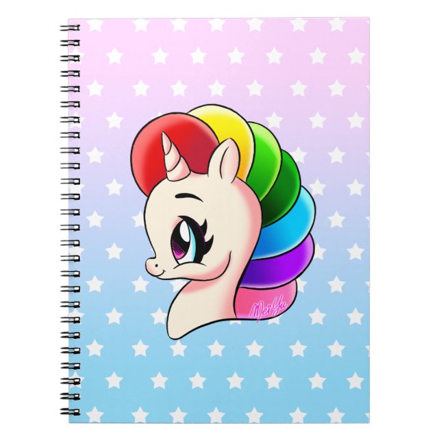Stylish Hand Drawn Rainbow Unicorn School Notebook (Front)