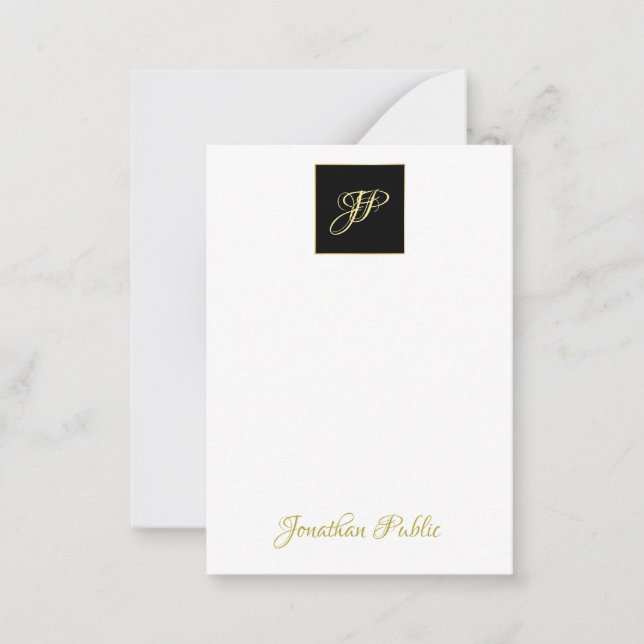Stylish Hand Gold Text Monogrammed Modern Card (Front)