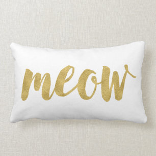Stylish Hand Lettered Meow Kitty Cat Decorative Lumbar Cushion