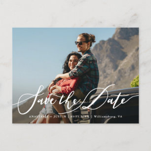 Stylish Hand Lettered Script Photo Save The Date Announcement Postcard