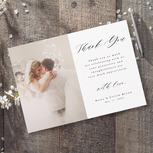 Stylish Hand Lettered Wedding 2 Photo Thank You Card (Creator Uploaded)