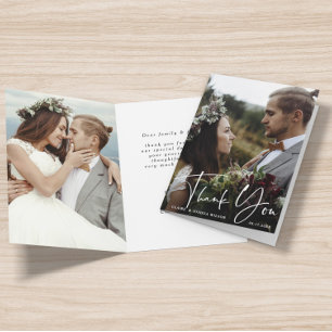 Stylish Hand Lettered Wedding 2 Photo Thank You Card
