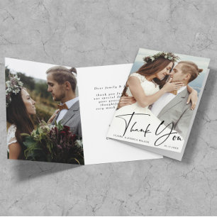 Stylish Hand Lettered Wedding 2 Photo Thank You  Card