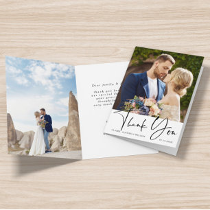 Stylish Hand Lettered Wedding 2 Photo Thank You  Card