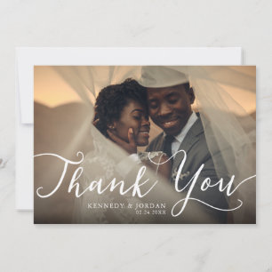 Stylish Hand Lettered Wedding Photo Thank You Card