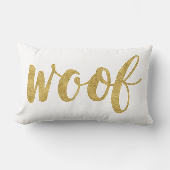 Stylish Hand Lettered Woof Dog Decorative Lumbar Cushion (Front)