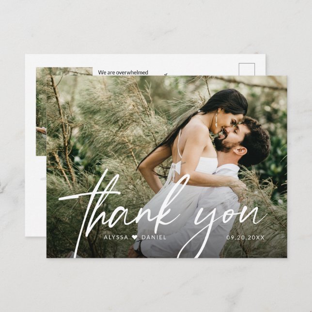 Stylish handlettering script wedding photos postcard (Front/Back)