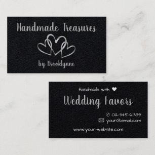 Stylish Handmade with Love Black Silver Hearts  Business Card