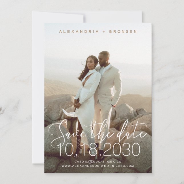 Stylish Handwritten Chic Modern Save the Date Card (Front)