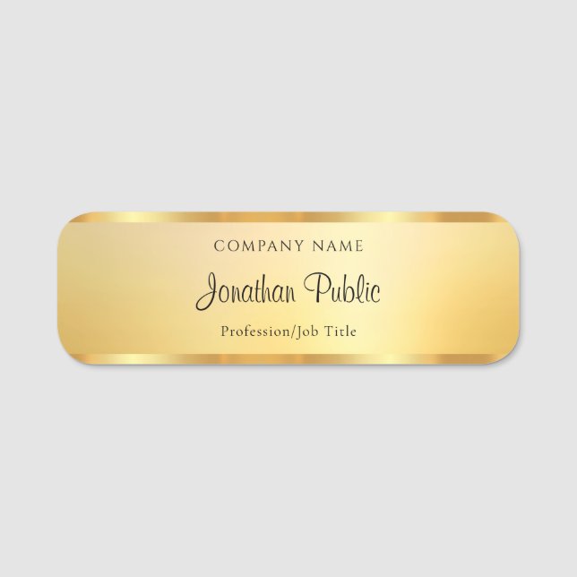 Stylish Handwritten Script Template Gold Trendy Name Tag (Front)