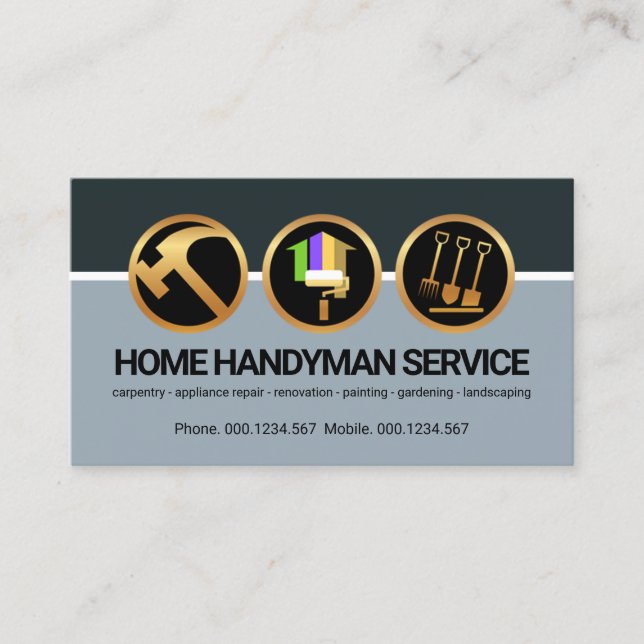 Stylish Handyman Icons Column Layers Home Repair Business Card (Front)