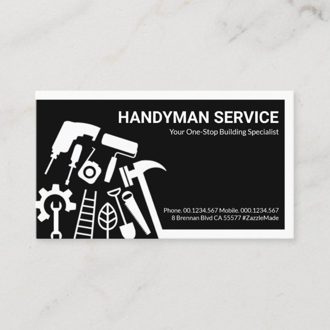 Stylish Handyman Tools Border Business Card (Front)