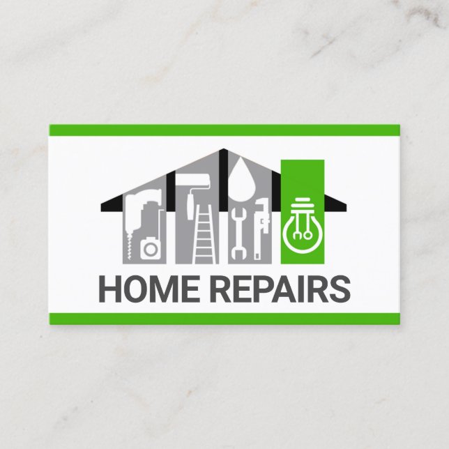 Stylish Handyman Tools Building Business Card (Front)