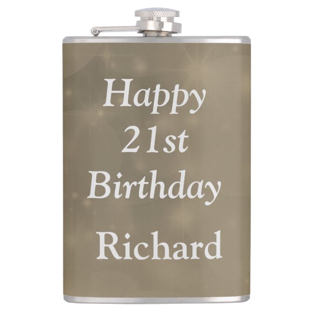 Stylish Happy 21st Birthday Hip Flask (Front)
