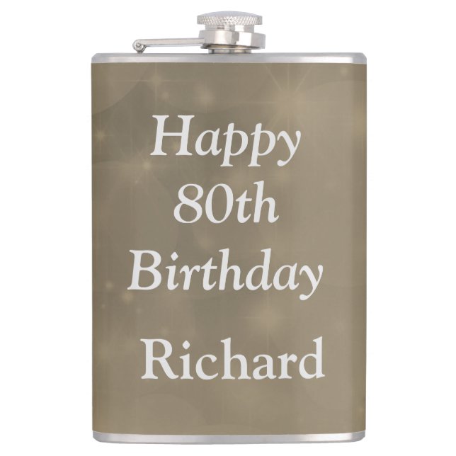 Stylish Happy 80th Birthday Hip Flask (Front)