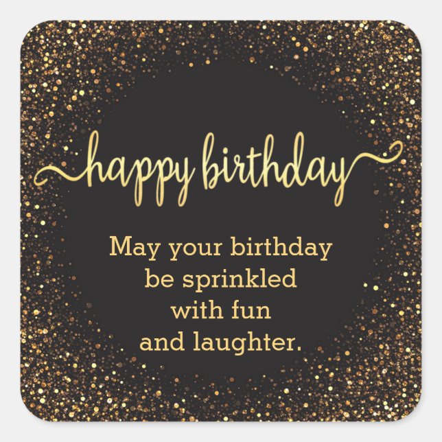 stylish happy birthday gold and black glitters  square sticker (Front)