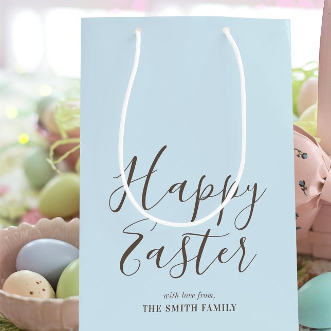 Stylish Happy Easter Gift Wrap Pastel Blue Medium Gift Bag (Creator Uploaded)