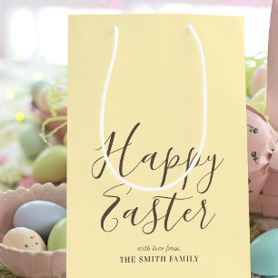Stylish Happy Easter Gift Wrap Yellow Brown Medium Gift Bag