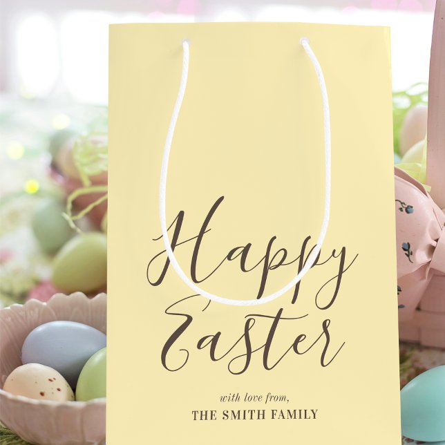 Stylish Happy Easter Gift Wrap Yellow Brown Medium Gift Bag (Creator Uploaded)
