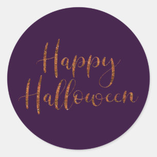 Stylish Happy Halloween Orange Glitter Typography Classic Round Sticker